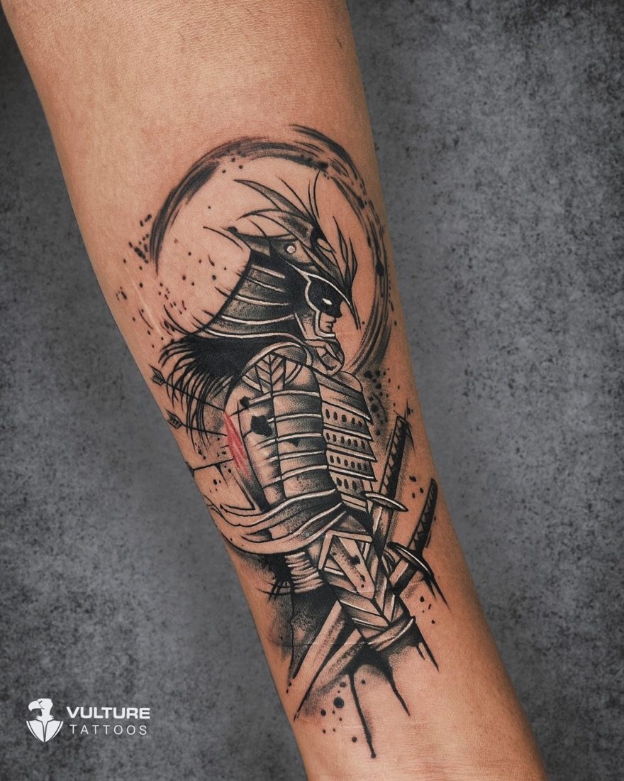 Sketch-Style Samurai Warrior — tattoo by Vulture Tattoos, Gurugram