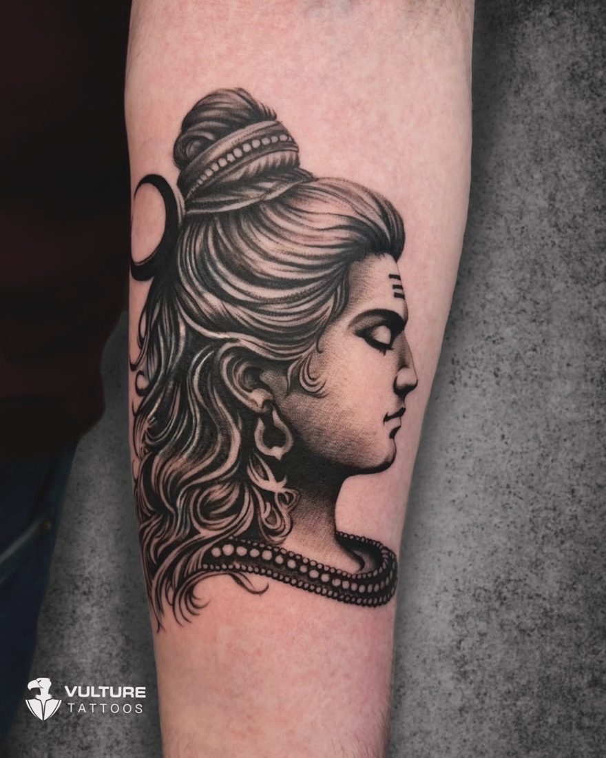 Lord Shiva Profile Portrait — tattoo by Vulture Tattoos, Gurugram