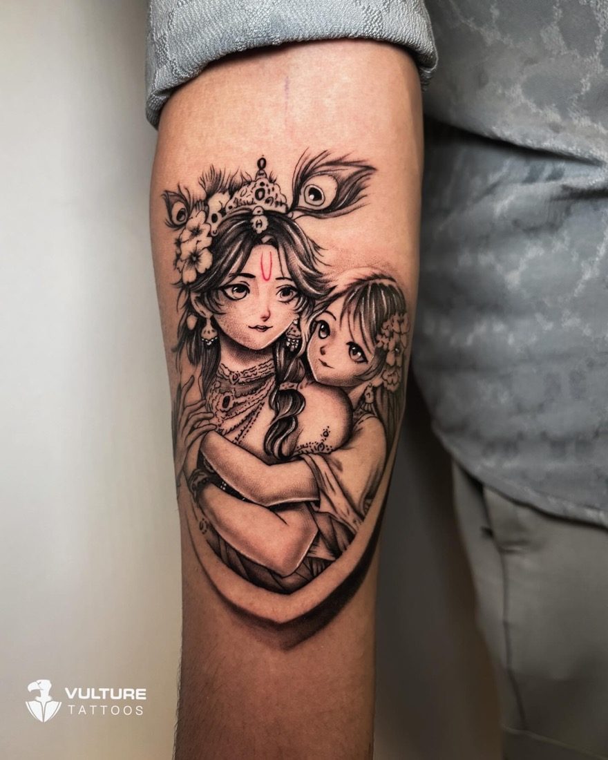 Krishna And Radha Portrait — tattoo by Vulture Tattoos, Gurugram