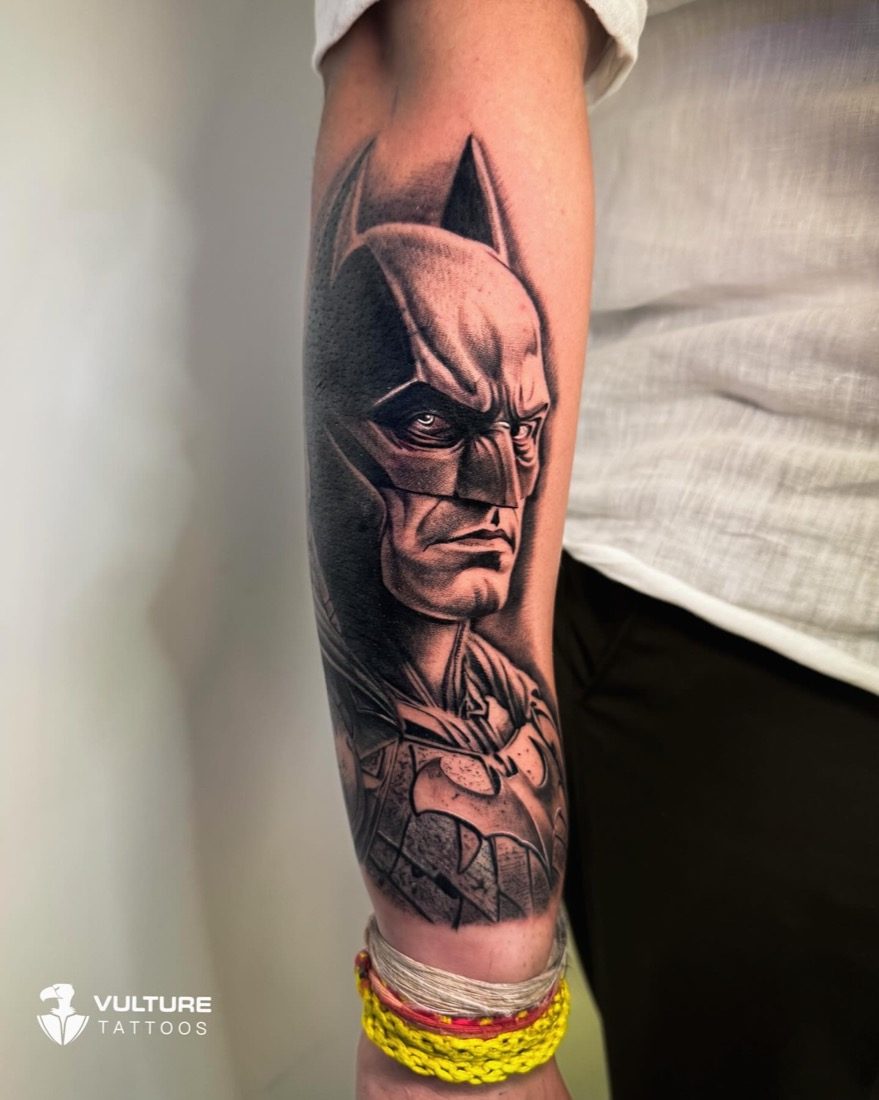 Realistic Batman Portrait — tattoo by Vulture Tattoos, Gurugram