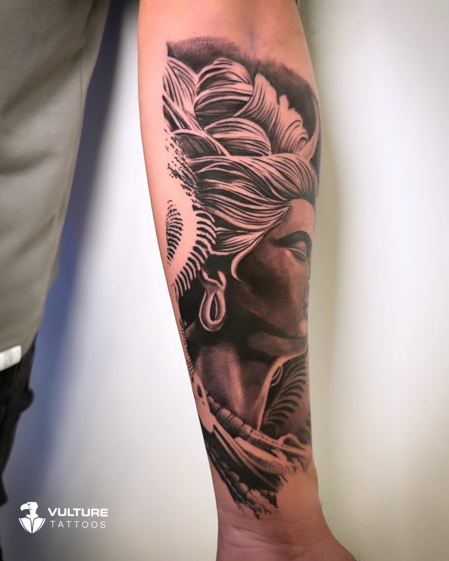 Realistic Lord Shiva Portrait — tattoo by Vulture Tattoos, Gurugram