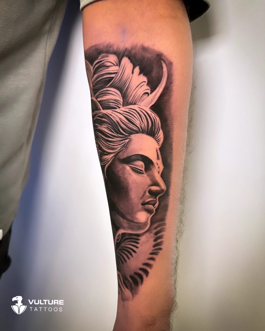 Realistic Lord Shiva Profile — tattoo by Vulture Tattoos, Gurugram