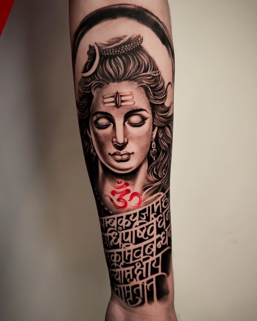 Meditating Shiva With Mantra — tattoo by Vulture Tattoos, Gurugram