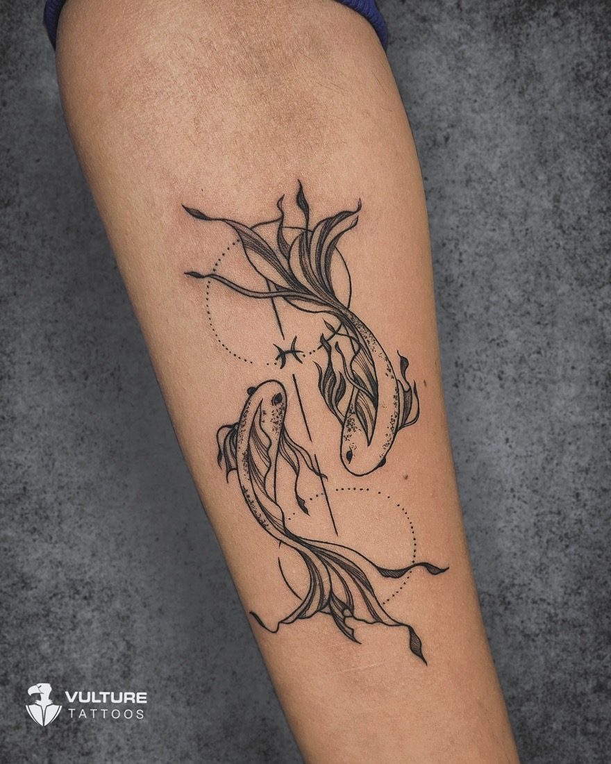 Twin Koi Fish Forearm — tattoo by Vulture Tattoos, Gurugram