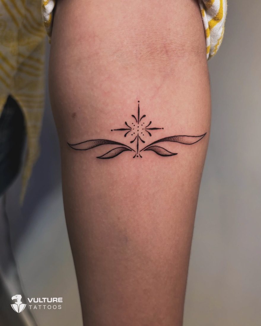 Ornamental Fineline Forearm Band — tattoo by Vulture Tattoos, Gurugram