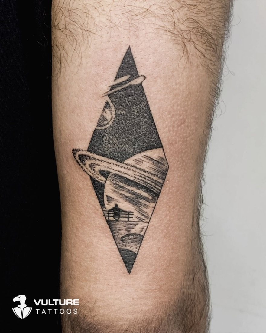 Saturn Rhombus Dotwork Cosmos — tattoo by Vulture Tattoos, Gurugram