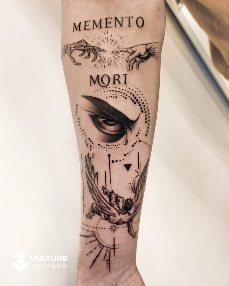 Memento Mori Crying Eye — tattoo by Vulture Tattoos, Gurugram