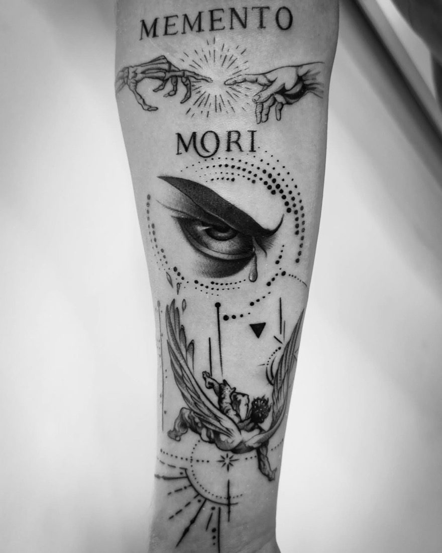 Memento Mori Eye Composition — tattoo by Vulture Tattoos, Gurugram