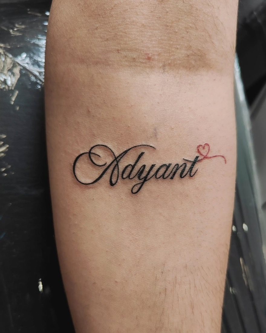 Adyant Script Name Tattoo — tattoo by Vulture Tattoos, Gurugram