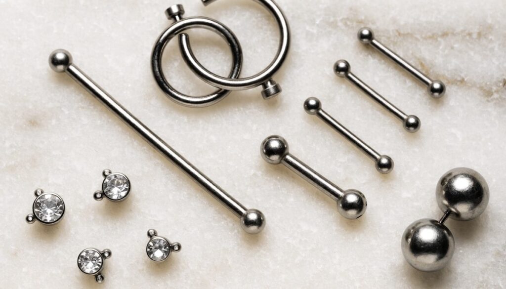 Body piercing jewellery at Vulture Tattoos, Gurgaon — implant-grade titanium and gold