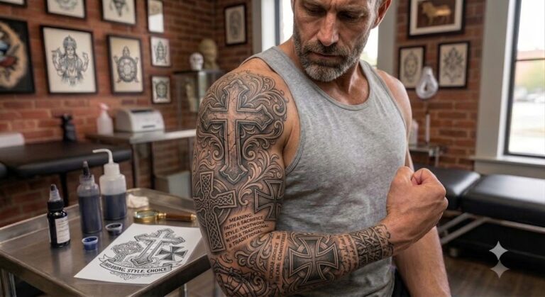 Fine-line cross tattoo on inner forearm, Vulture Tattoos Gurgaon