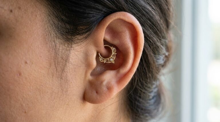 Daith piercing with a clicker ring in the inner ear, Vulture Tattoos Gurgaon