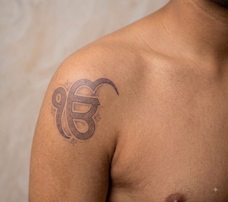 Ek Onkar tattoo in Gurmukhi on inner forearm, Vulture Tattoos Gurgaon