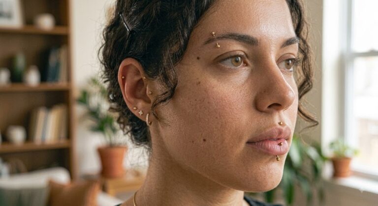 Eyebrow piercing with a curved barbell, Vulture Tattoos Gurgaon