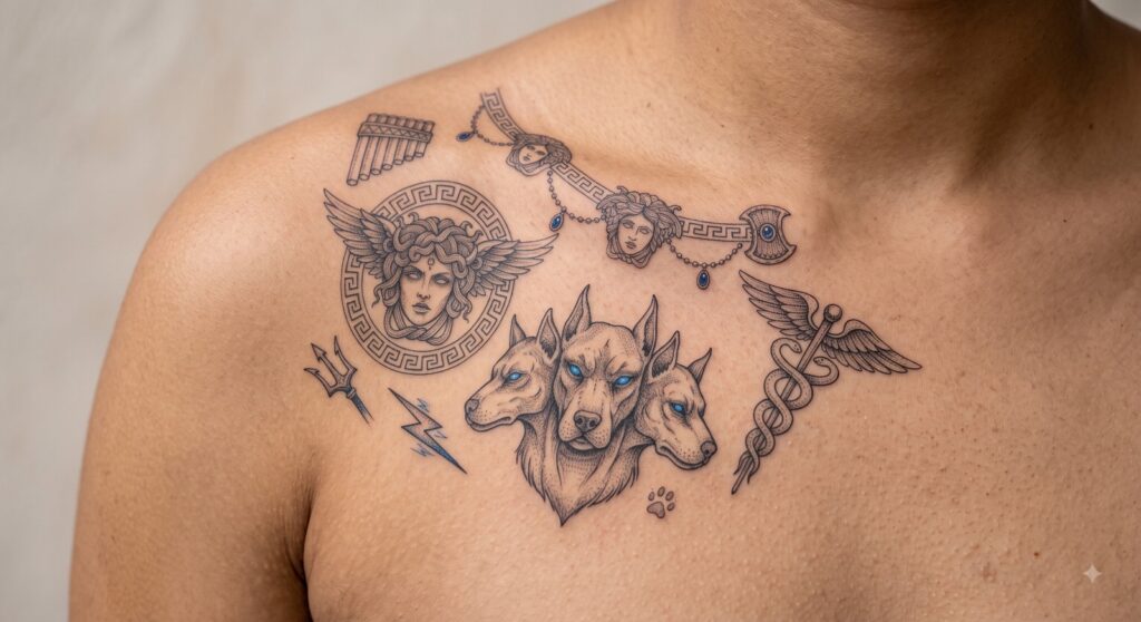 Greek mythology Spartan warrior tattoo in black and grey on forearm, Gurgaon