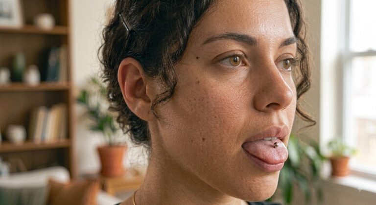 Tongue piercing with a titanium barbell, Vulture Tattoos Gurgaon