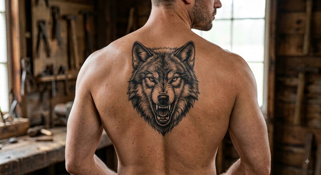 Black and grey realistic wolf tattoo on forearm, Vulture Tattoos Gurgaon